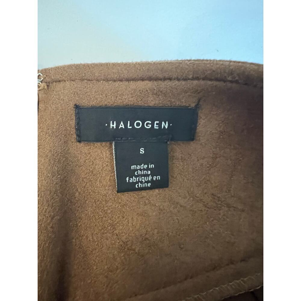Halogen Waistband Seam Faux Suede Brown Midi Skirt Women's S Career Work Boho - Picture 3 of 10